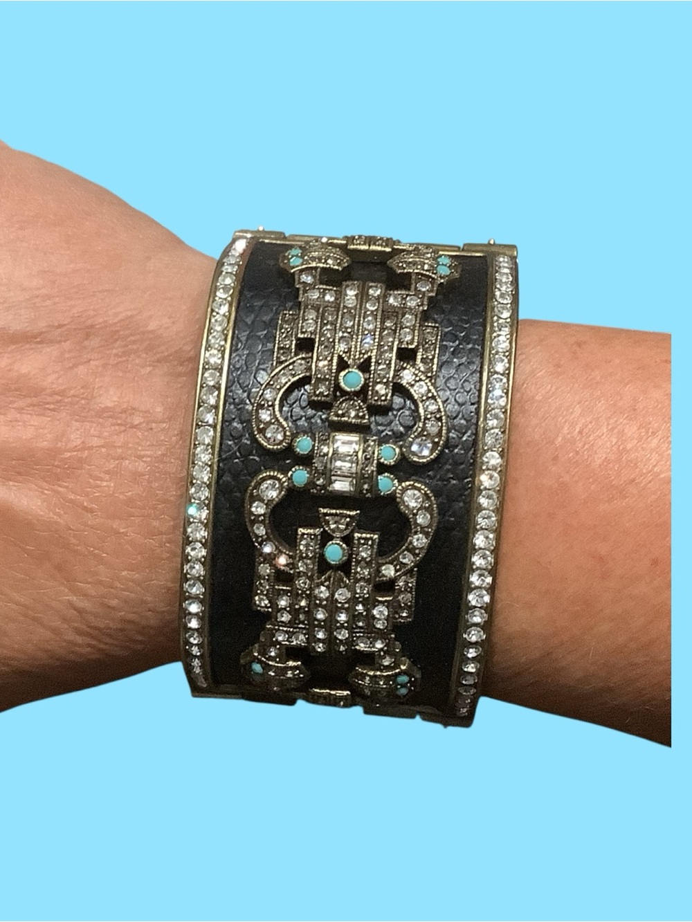 Heidi Daus Black and Turquoise Crystal Statement Cuff Bracelet - Picture 2 of 9